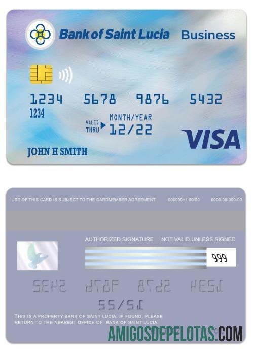 Cartão de visita Visa do Banco de Santa Lúcia de Santa Lúcia exemplo real